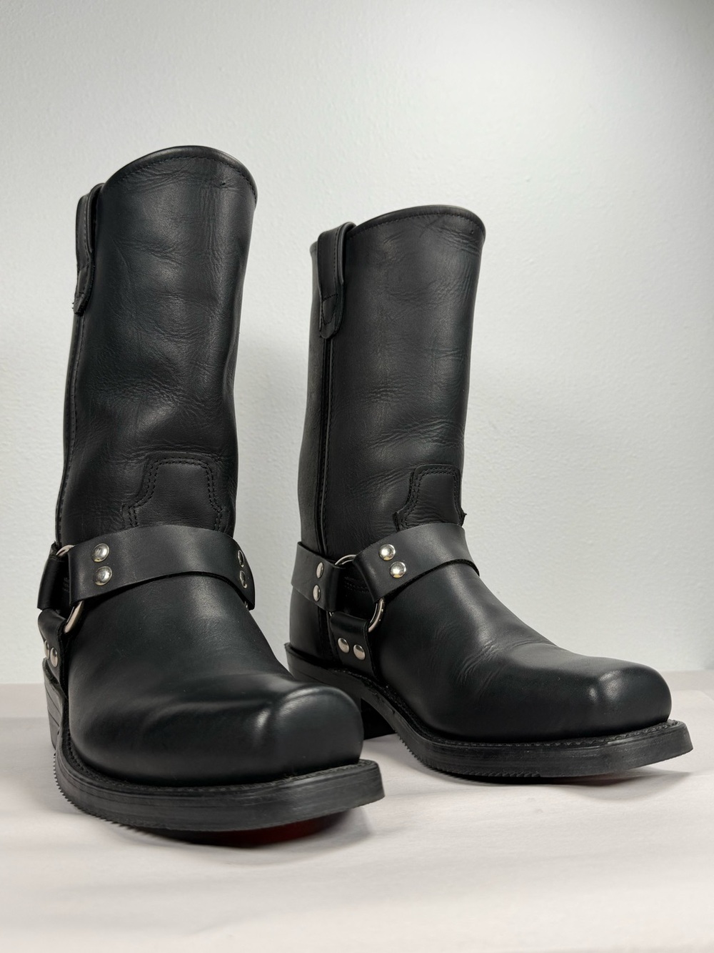 Double H Men’s 4008 Harness Boots Size 8 D Black Leather Biker Boots Made In USA
